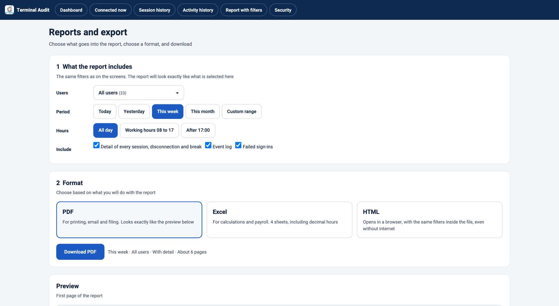 Reports and export